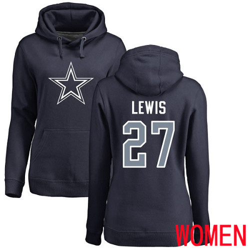 Women Dallas Cowboys Navy Blue Jourdan Lewis Name and Number Logo #27 Pullover NFL Hoodie Sweatshirts